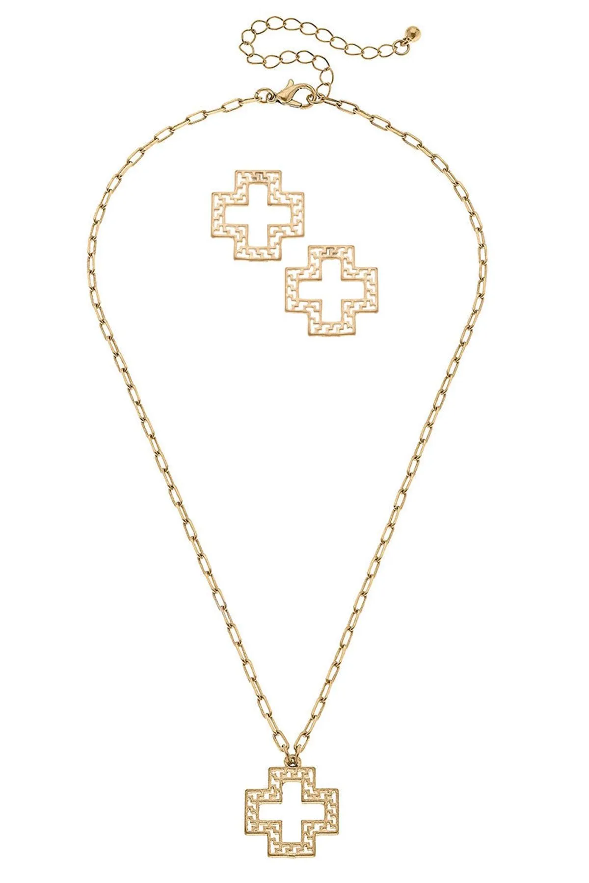 Cameryn Greek Keys Cross Earring and Necklace Set sold by Canvas Style