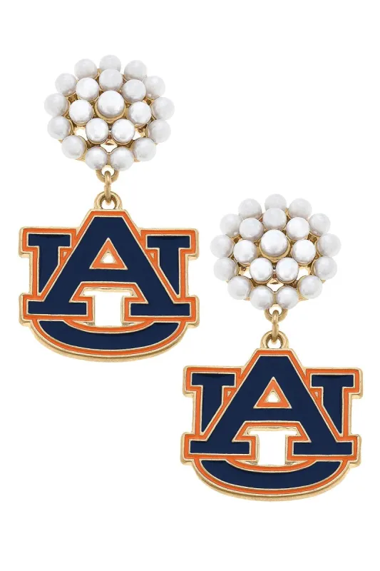 Auburn Tigers Pearl Cluster Enamel Drop Earrings - FINAL SALE sold by Canvas Style