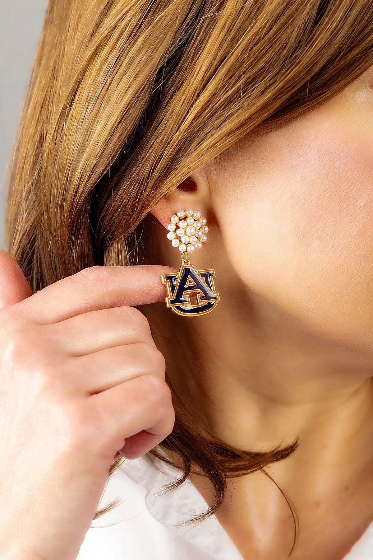 Auburn Tigers Pearl Cluster Enamel Drop Earrings - FINAL SALE sold by Canvas Style product image thumbnail 2