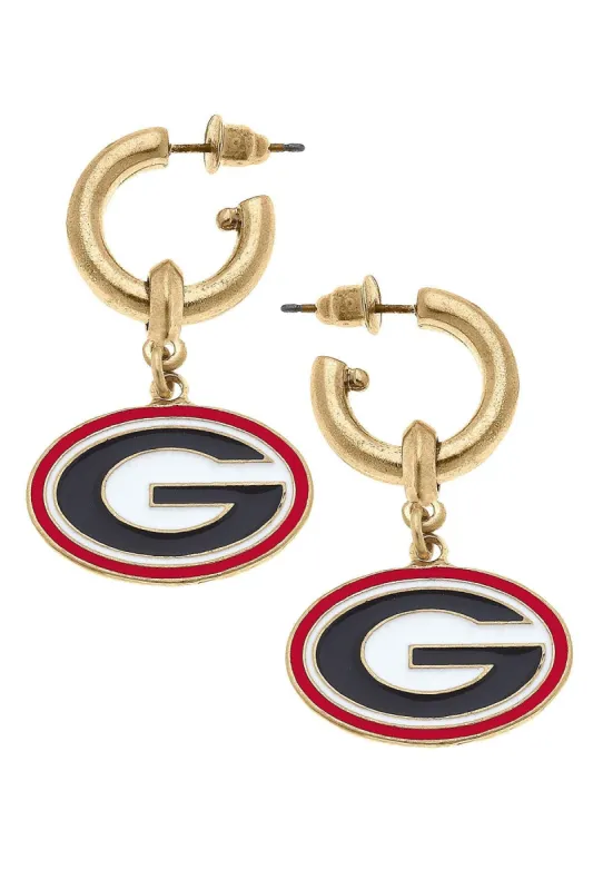 Georgia Bulldogs Enamel Drop Hoop Earrings sold by Canvas Style
