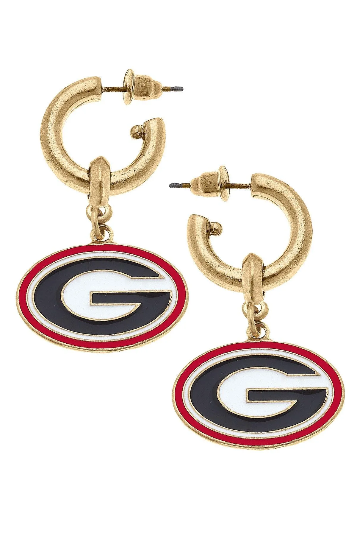 Georgia Bulldogs Enamel Drop Hoop Earrings sold by Canvas Style
