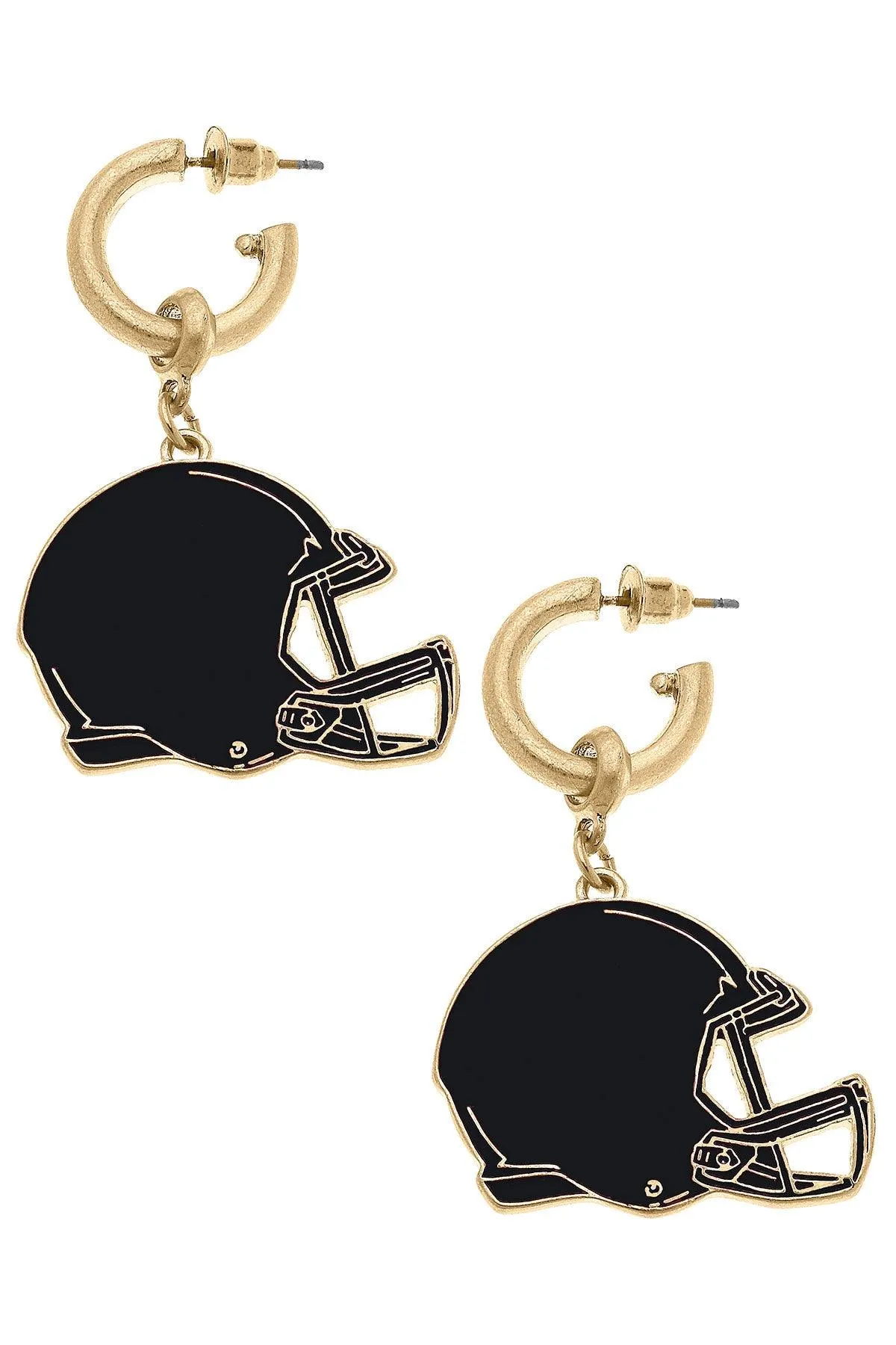 Game Day Football Helmet Enamel Earrings in Black sold by Canvas Style