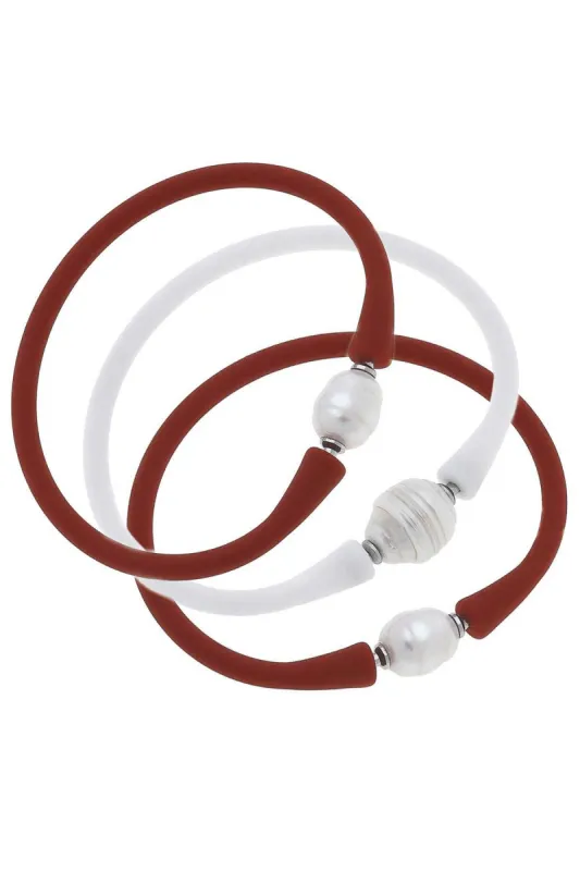 Bali Game Day Bracelet Set of 3 in Burnt Orange & White - FINAL SALE sold by Canvas Style