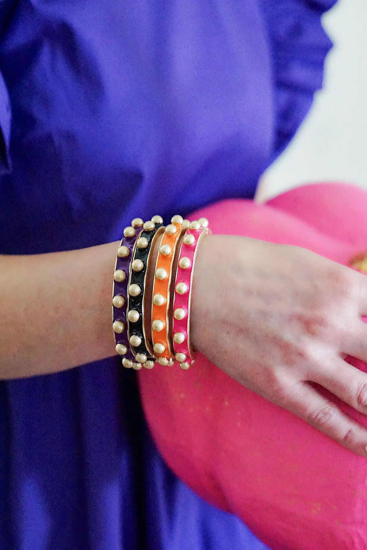 Jenna Chunky Enamel Studded Metal Hinge Bangle in Purple sold by Canvas Style product image thumbnail 2