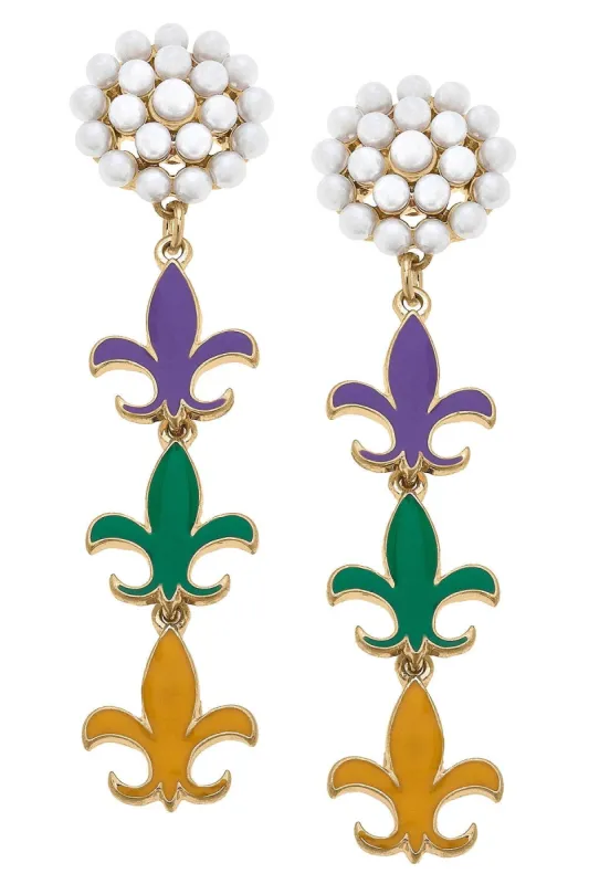 Mardi Gras Linked Fleur De Lis Enamel Earrings sold by Canvas Style