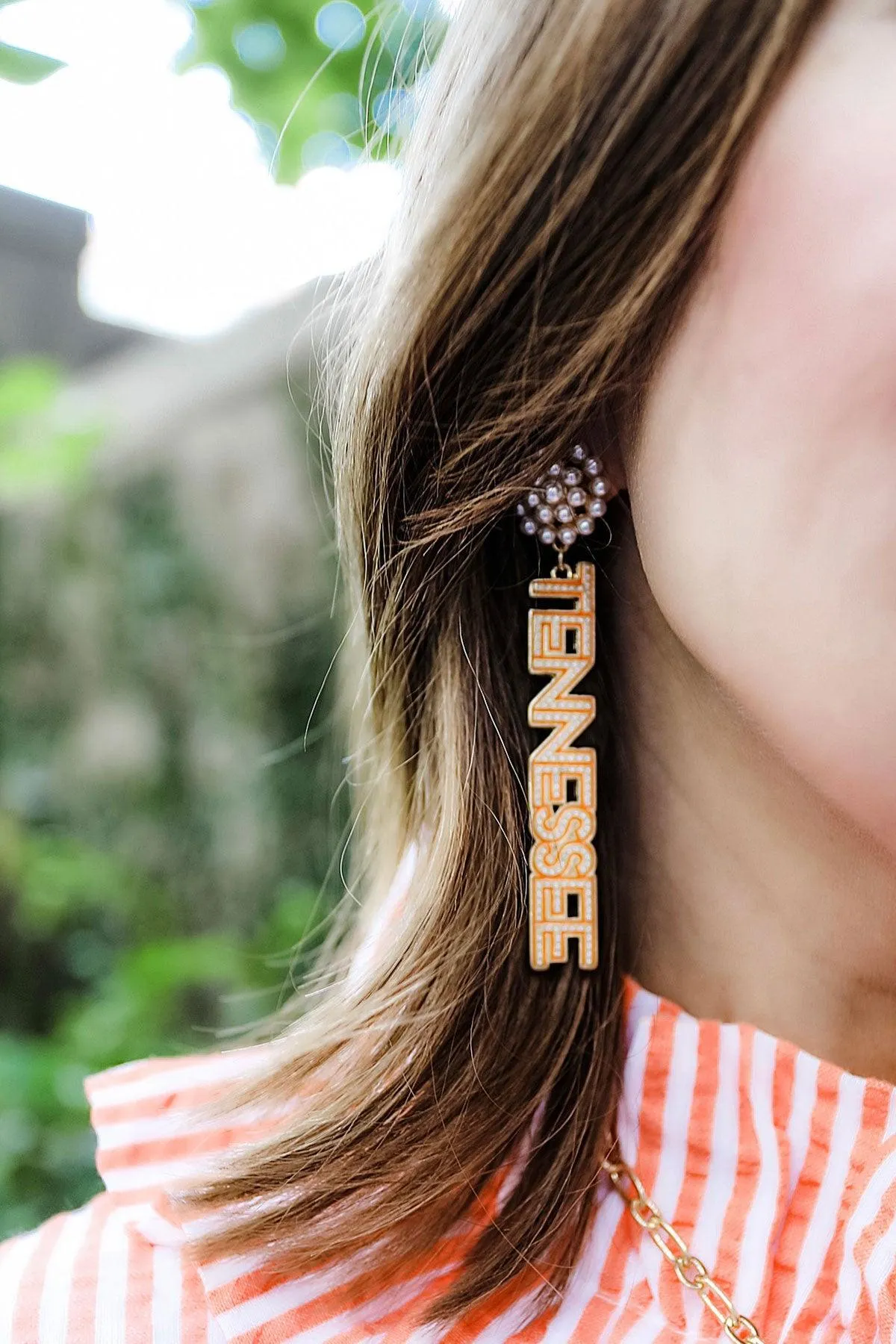 Tennessee Volunteers Pearl Cluster Dotted Enamel Drop Earrings - FINAL SALE sold by Canvas Style product image thumbnail 2