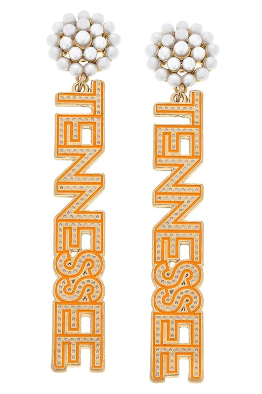 Tennessee Volunteers Pearl Cluster Dotted Enamel Drop Earrings - FINAL SALE sold by Canvas Style