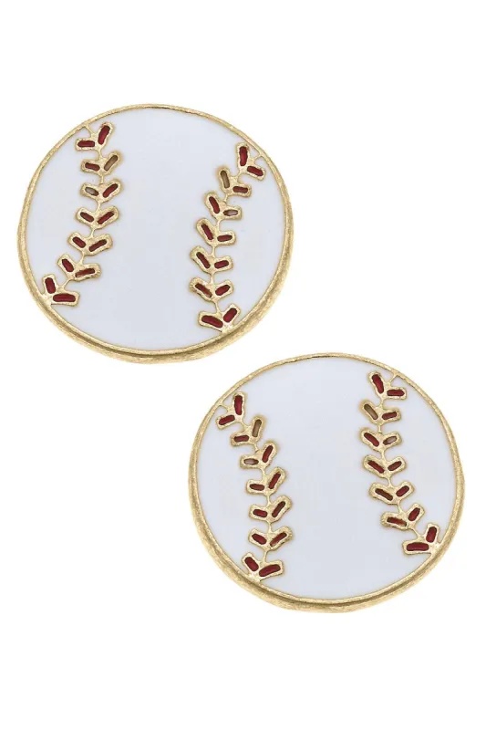 Baseball Enamel Stud Earrings in White & Red sold by Canvas Style