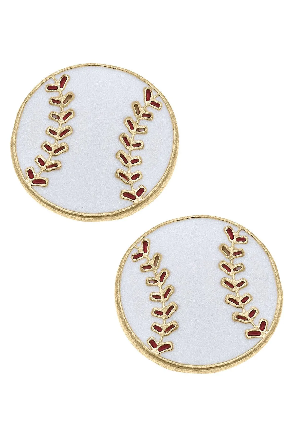 Baseball Enamel Stud Earrings in White & Red sold by Canvas Style