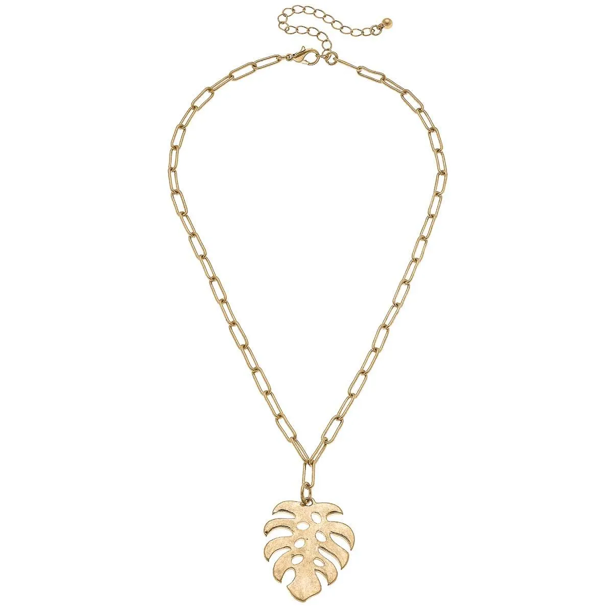 Monstera Leaf Pendant Necklace in Worn Gold sold by Canvas Style product image thumbnail 2