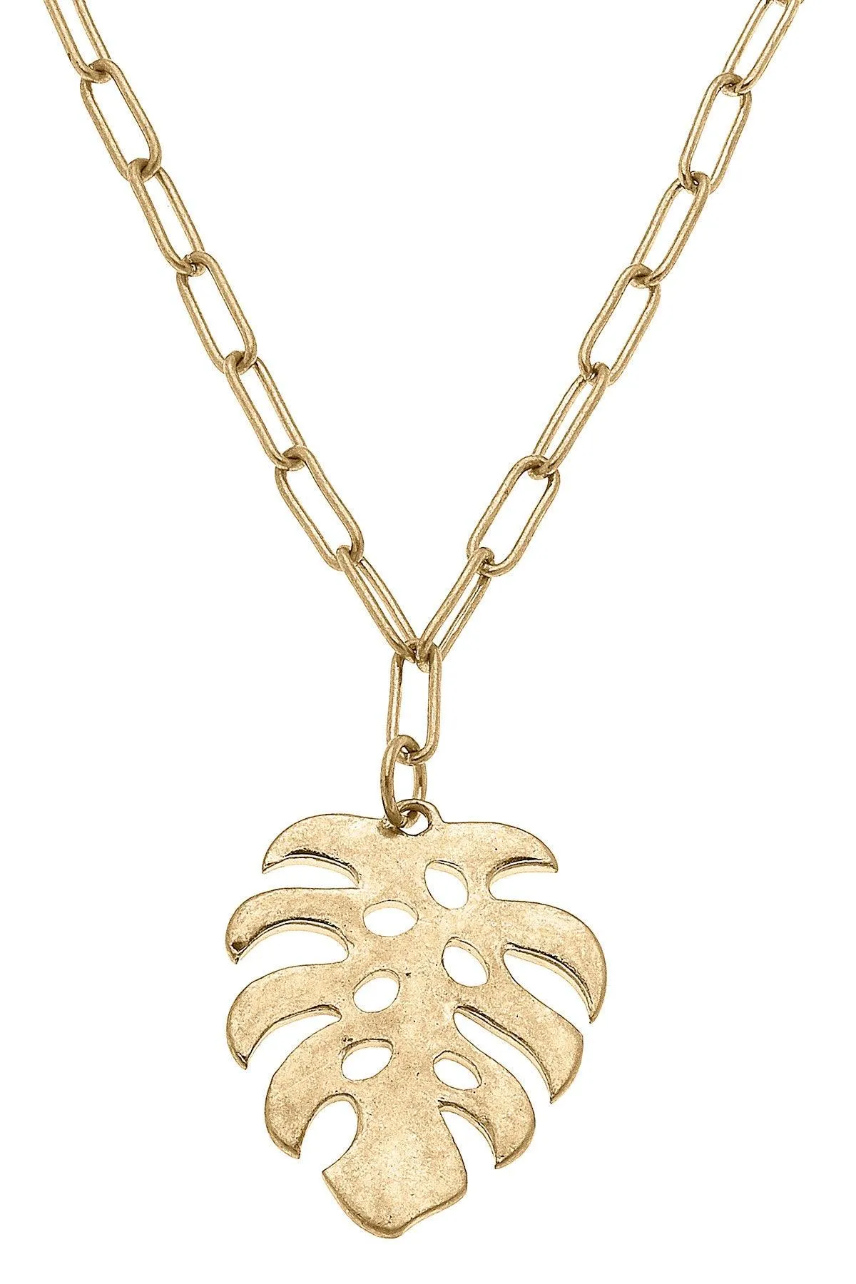 Monstera Leaf Pendant Necklace in Worn Gold sold by Canvas Style