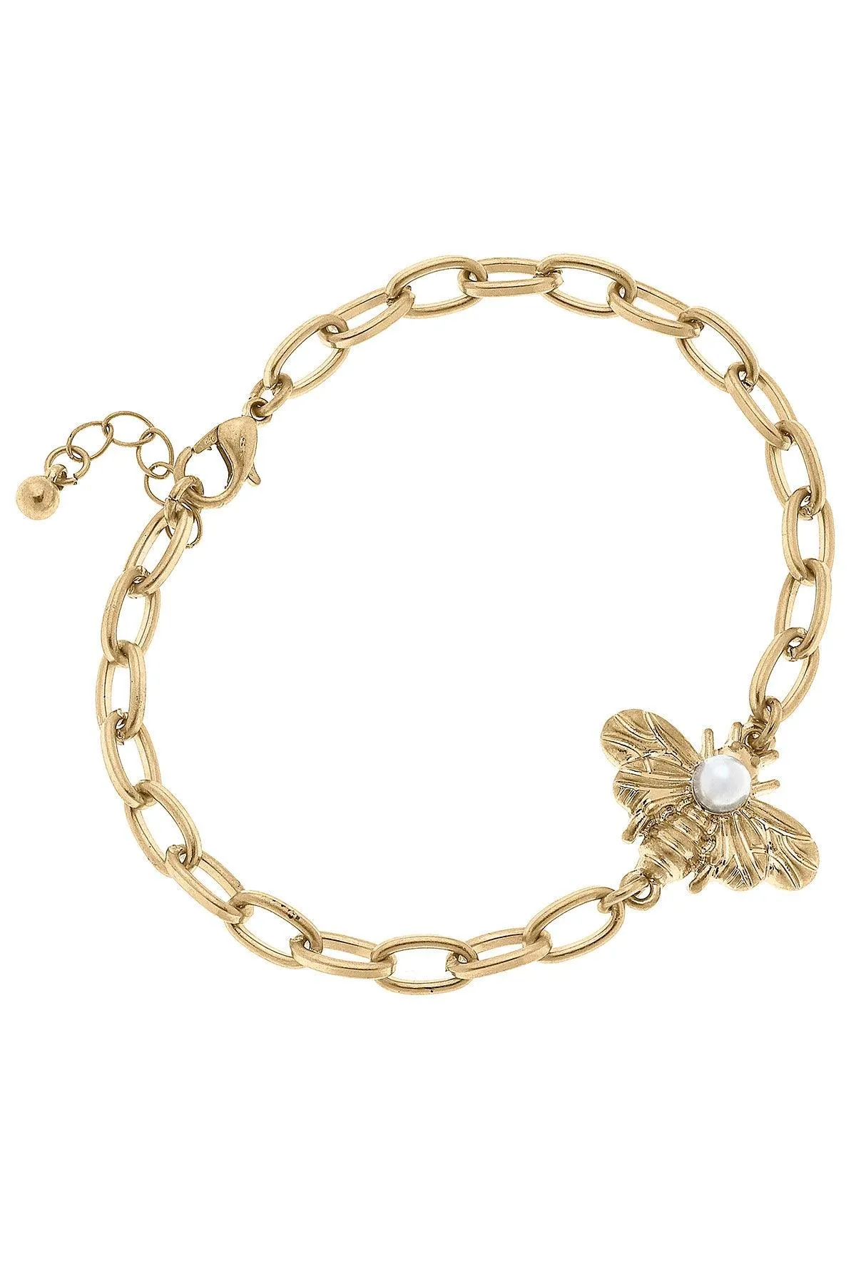 Calloway Bee & Pearl Chain Bracelet in Worn Gold - FINAL SALE sold by Canvas Style