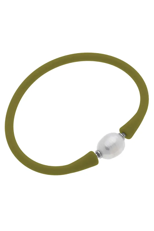 Bali Freshwater Pearl Silicone Bracelet in Olive - FINAL SALE sold by Canvas Style