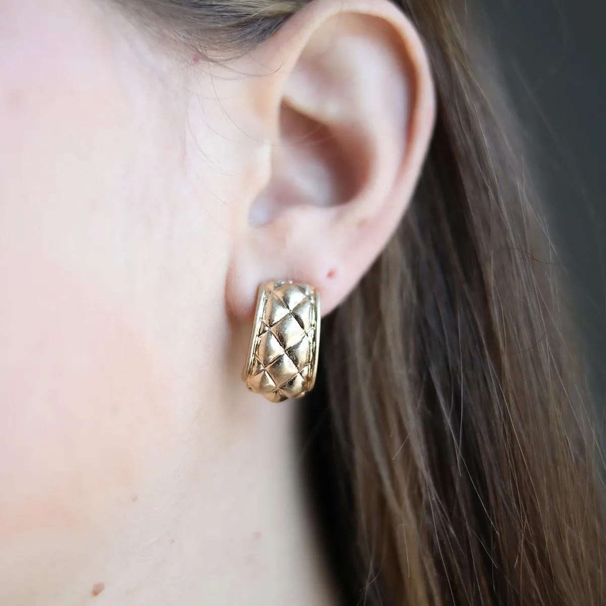 Lotus Chunky Quilted Metal Hoop Earrings in Worn Gold sold by Canvas Style product image thumbnail 2