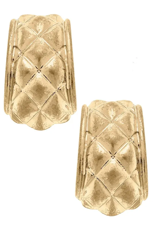 Lotus Chunky Quilted Metal Hoop Earrings in Worn Gold sold by Canvas Style