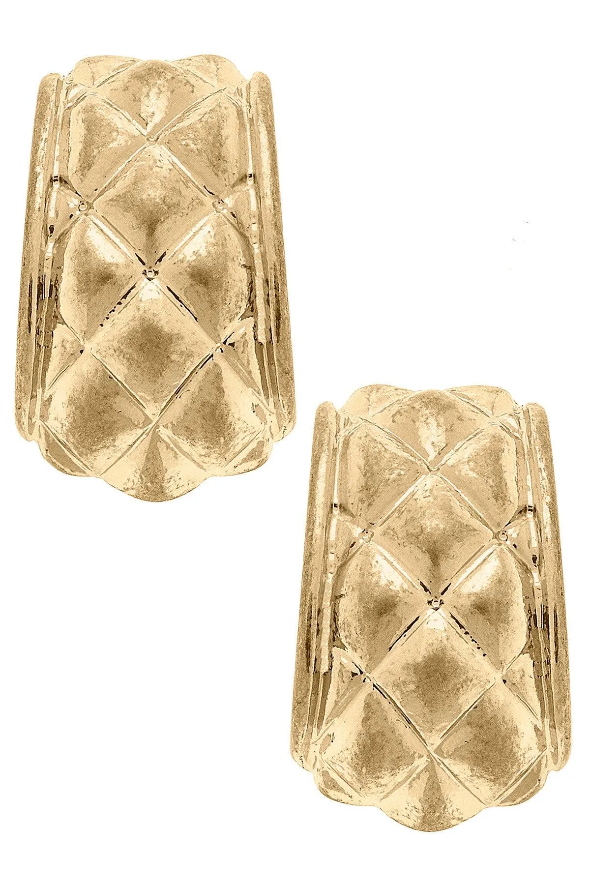 Lotus Chunky Quilted Metal Hoop Earrings in Worn Gold sold by Canvas Style