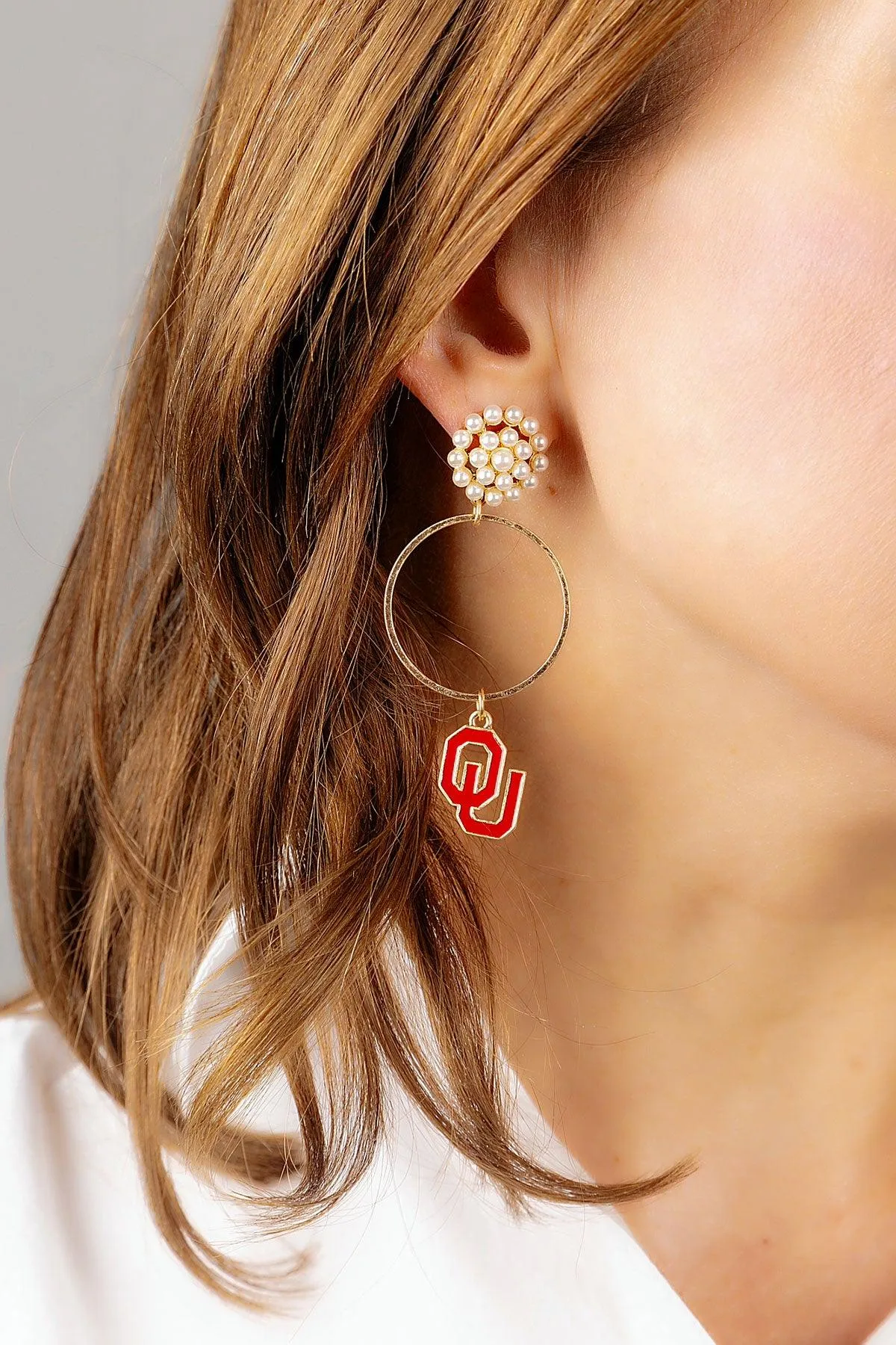 Oklahoma Sooners Pearl Cluster Enamel Hoop Earrings sold by Canvas Style product image thumbnail 2