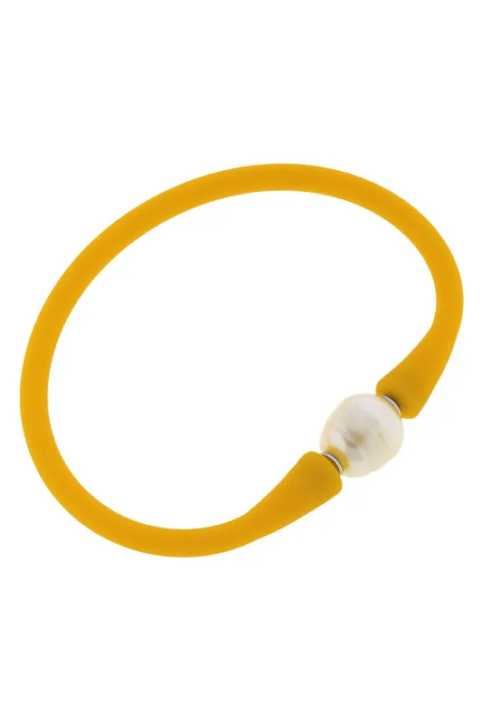 Bali Freshwater Pearl Silicone Bracelet in Cantaloupe - FINAL SALE sold by Canvas Style