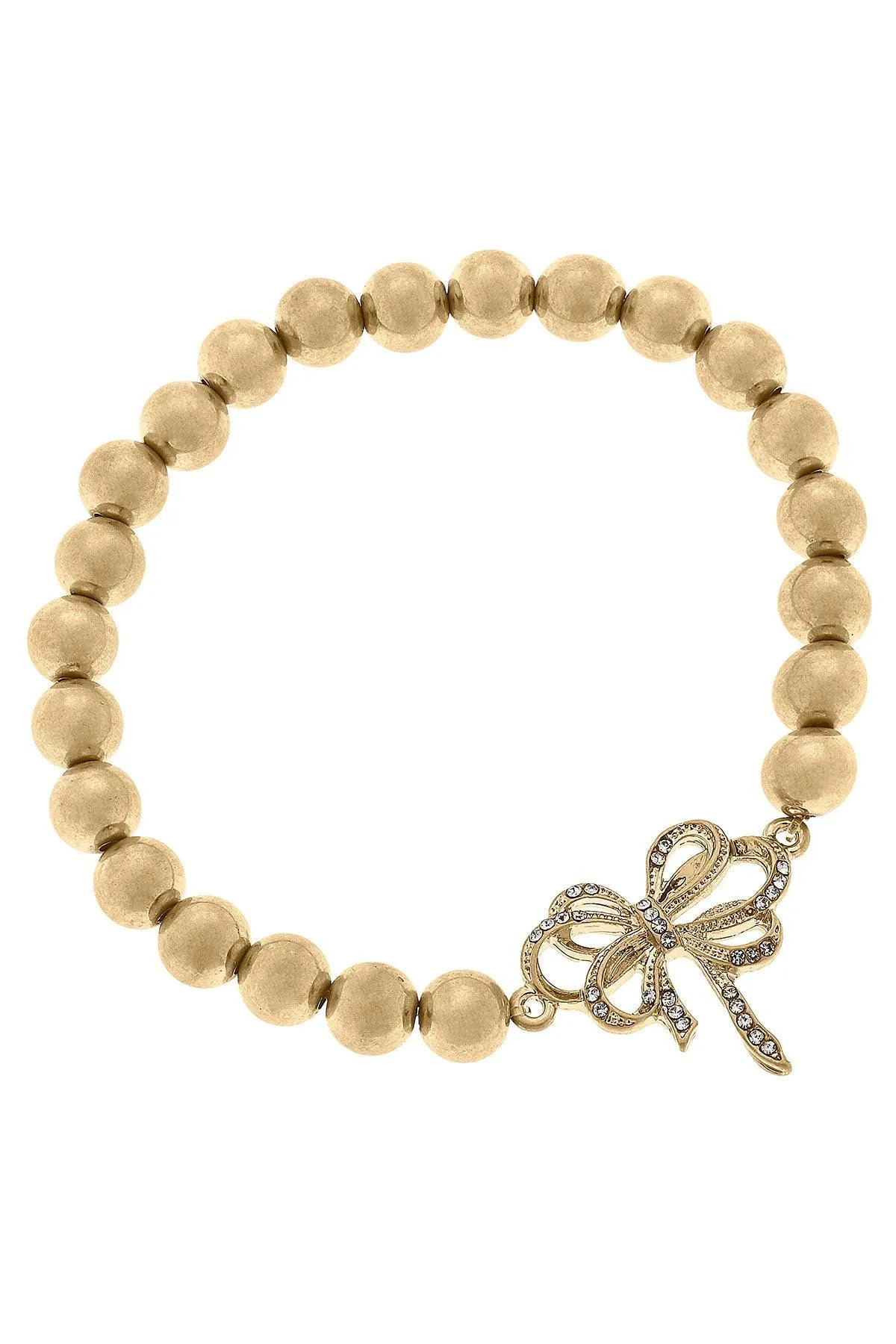 Carina Pavé Bow Ball Bead Stretch Bracelet in Worn Gold sold by Canvas Style