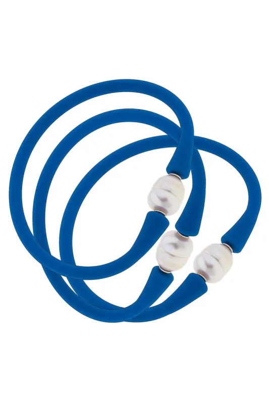 Bali Freshwater Pearl Silicone Bracelet Set of 3 in Blue - FINAL SALE sold by Canvas Style