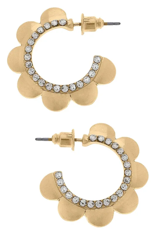 Caroline Pavé Scalloped Hoop Earrings in Worn Gold sold by Canvas Style