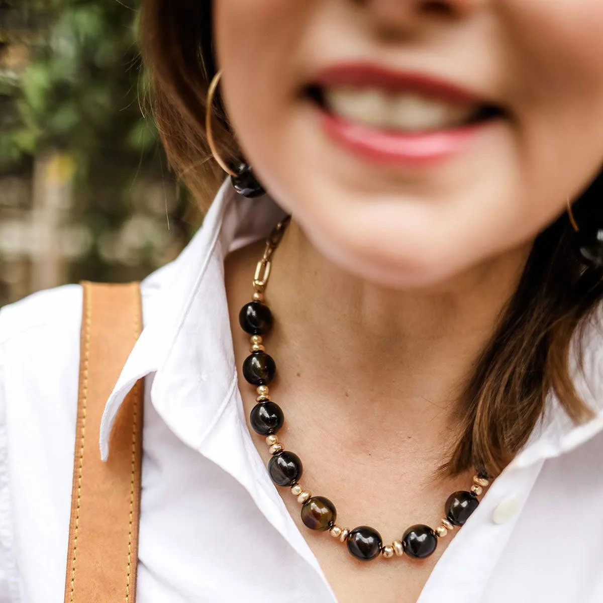 Jade Resin Ball Bead Chain Link Necklace in Tortoise sold by Canvas Style product image thumbnail 3