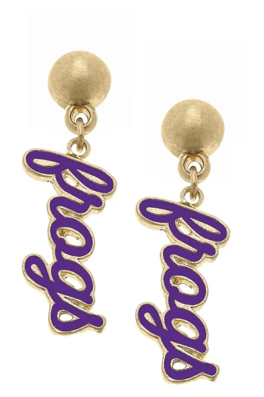 TCU Horned Frogs Enamel Script Earrings sold by Canvas Style