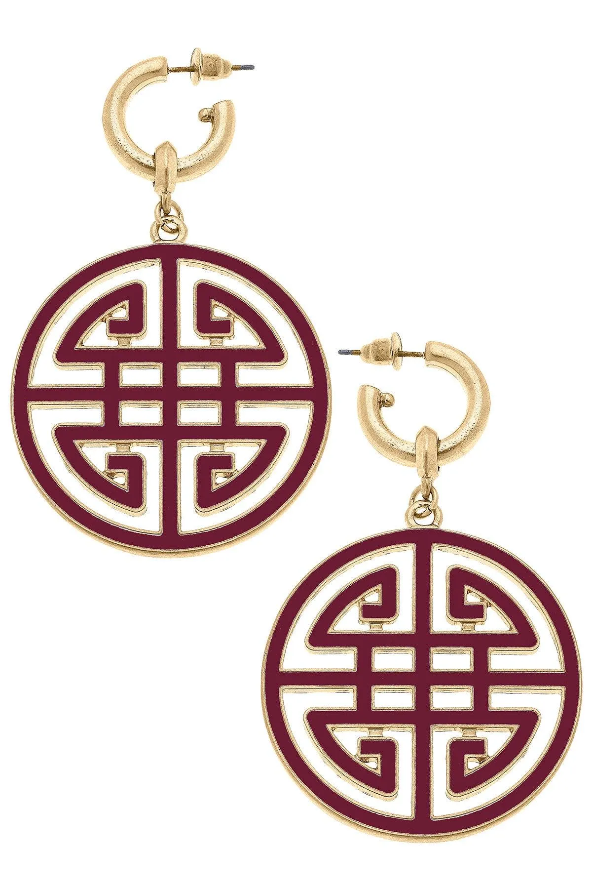 Jenson Game Day Greek Keys Enamel Statement Earrings in Maroon sold by Canvas Style