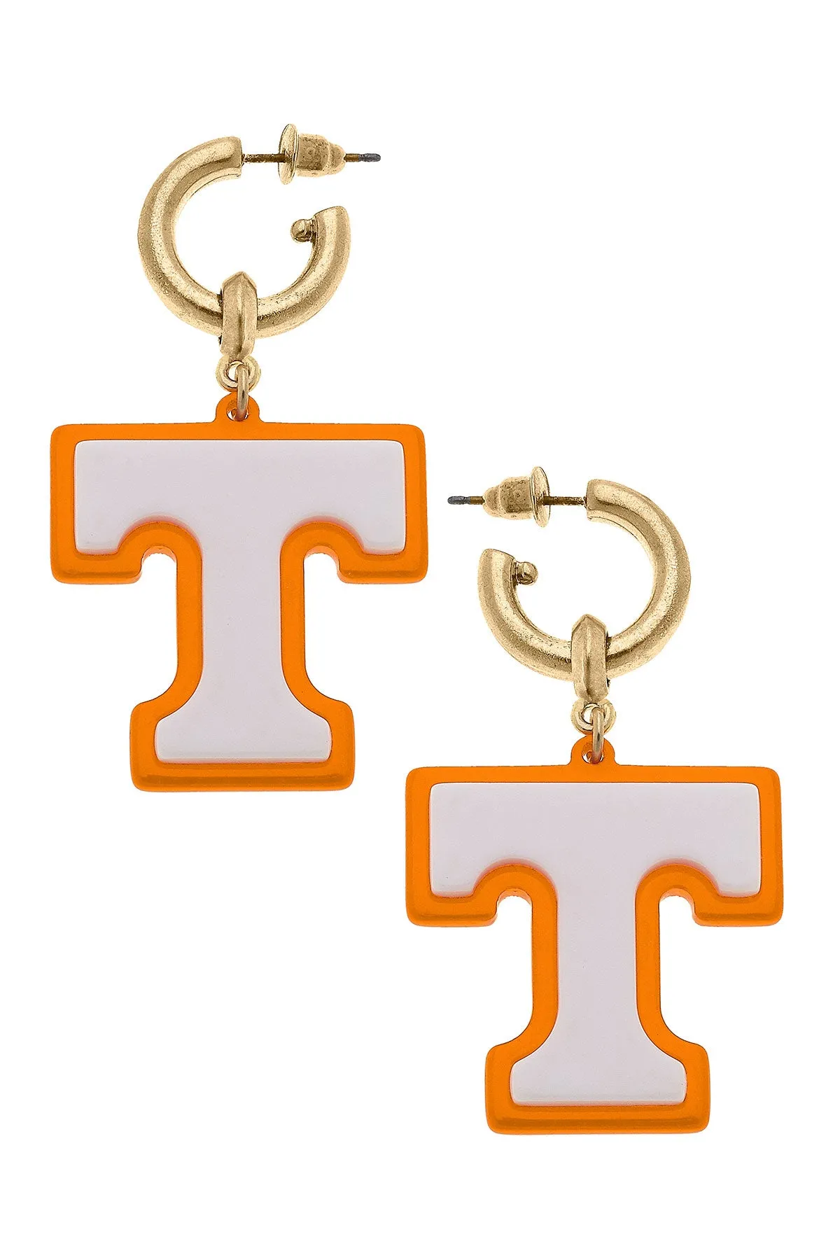Tennessee Volunteers Resin Logo Drop Hoop Earrings sold by Canvas Style