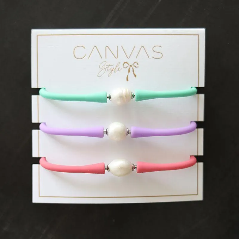 Bali Freshwater Pearl Silicone Bracelet Stack of 3 in Mint, Lavender & Pink sold by Canvas Style product image thumbnail 2