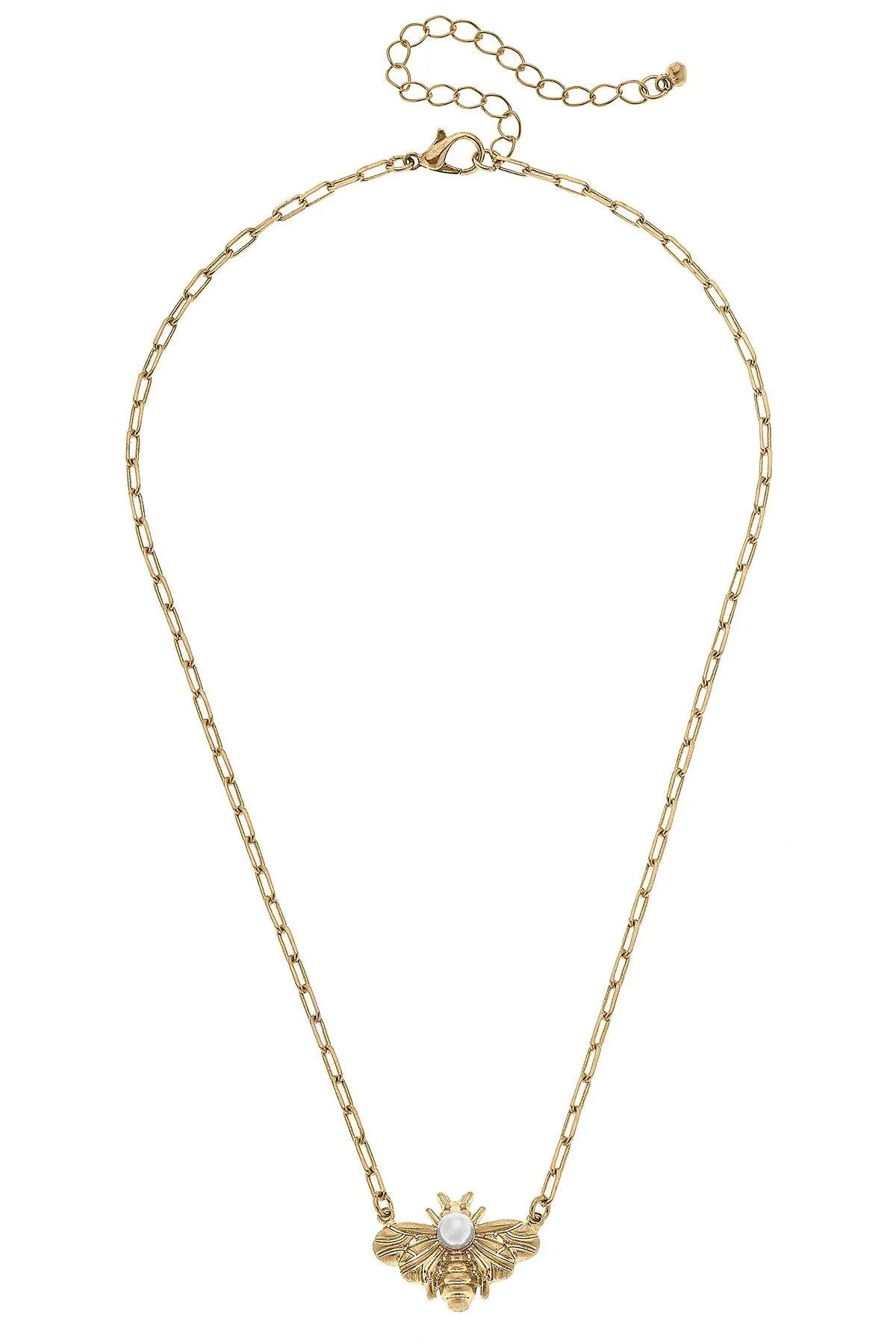 Calloway Bee & Pearl Pendant Necklace in Worn Gold sold by Canvas Style product image thumbnail 2
