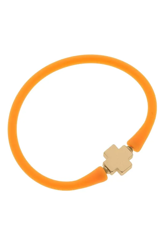 Bali 24K Gold Plated Cross Bead Silicone Bracelet in Neon Orange - FINAL SALE sold by Canvas Style