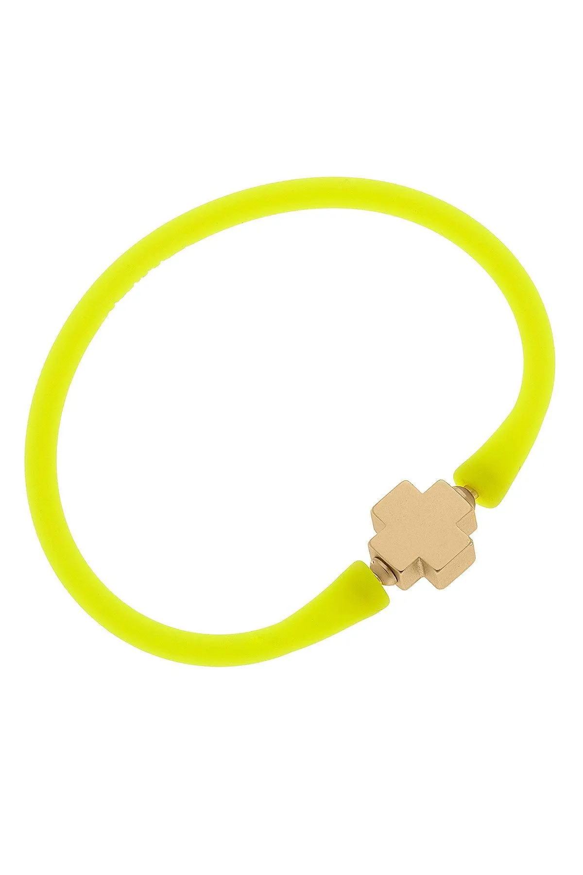 Bali 24K Gold Plated Cross Bead Silicone Bracelet in Neon Yellow - FINAL SALE sold by Canvas Style