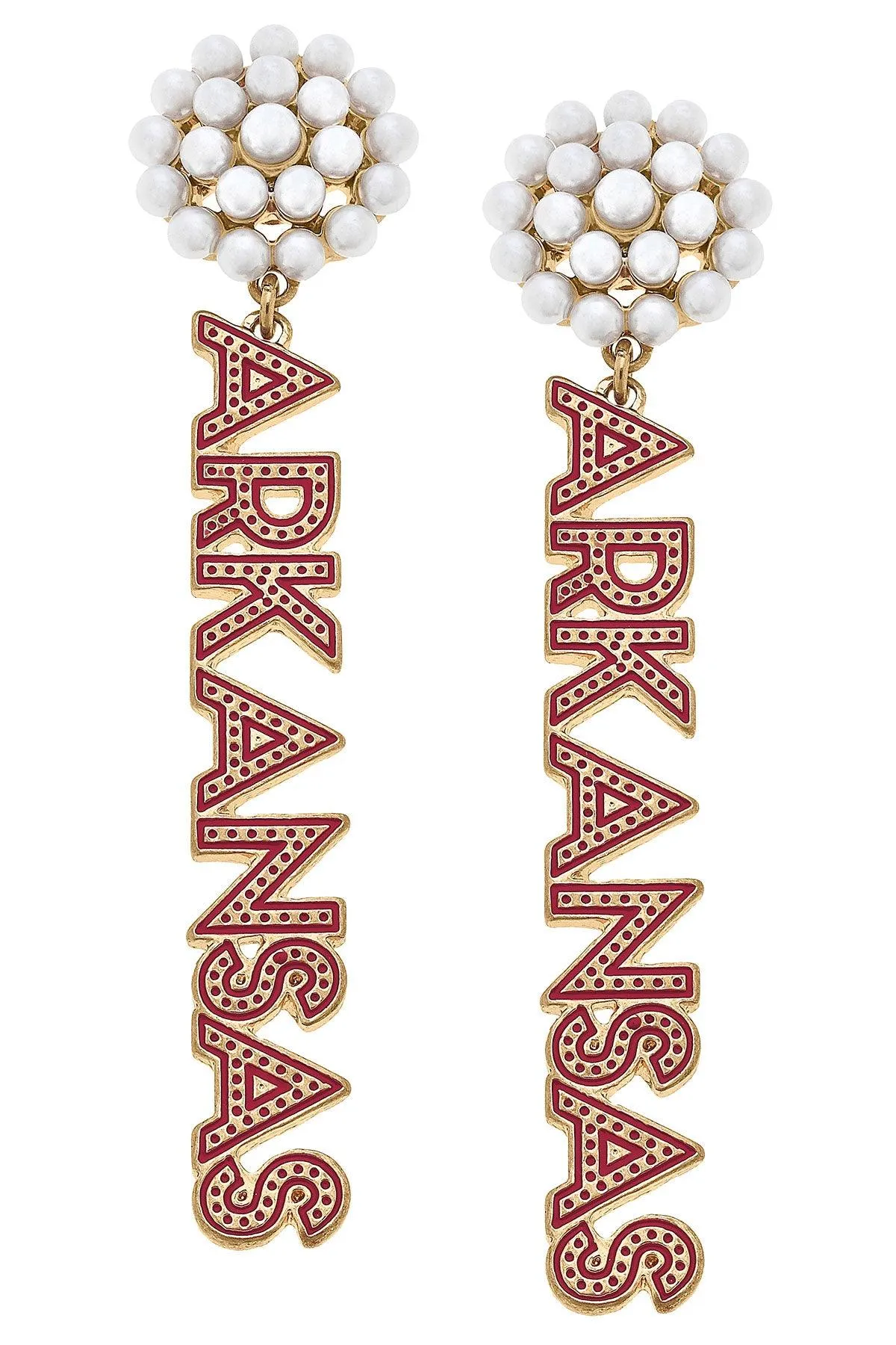 Arkansas Razorbacks Pearl Cluster Dotted Enamel Drop Earrings - FINAL SALE sold by Canvas Style