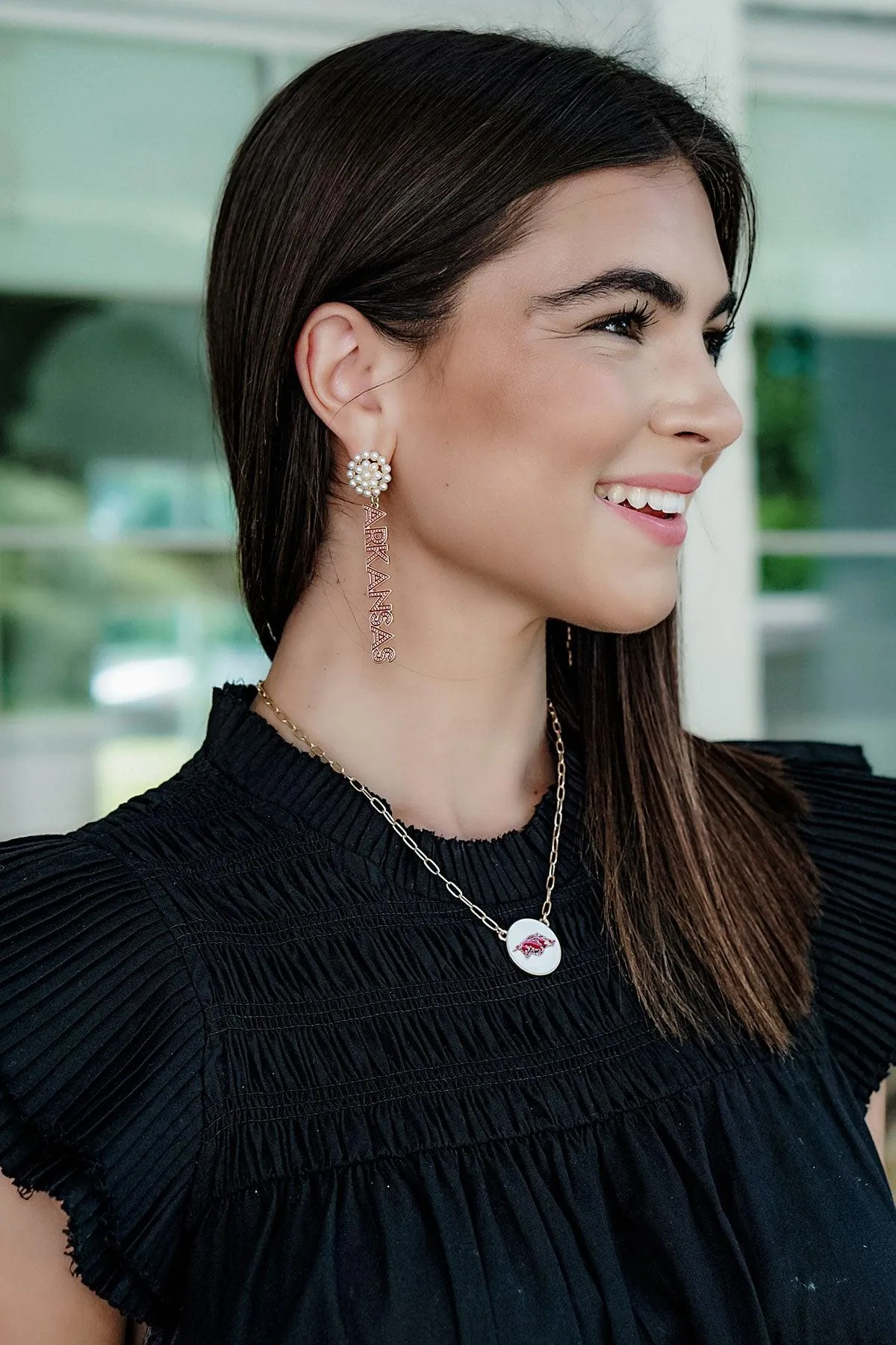 Arkansas Razorbacks Pearl Cluster Dotted Enamel Drop Earrings - FINAL SALE sold by Canvas Style product image thumbnail 2