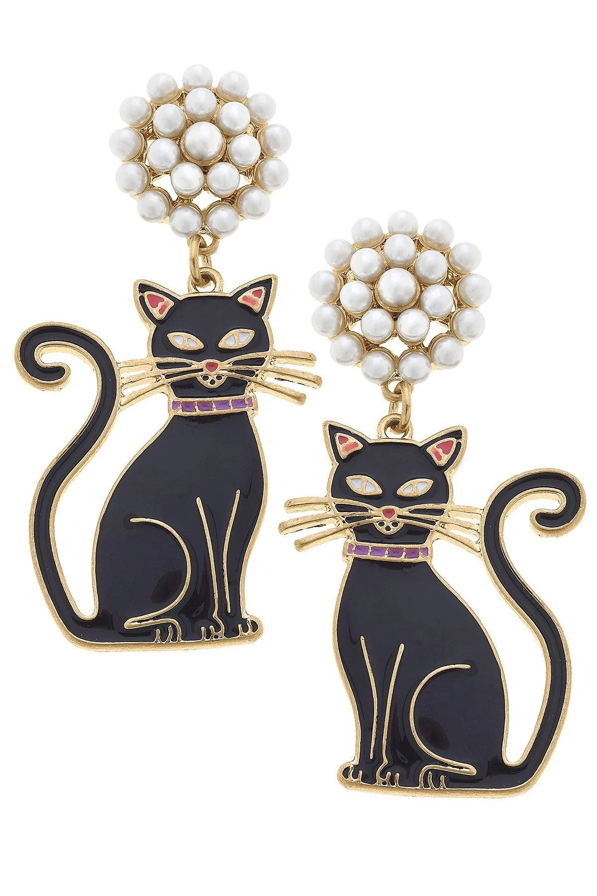 Halloween Enamel Black Cat Earrings in Black sold by Canvas Style