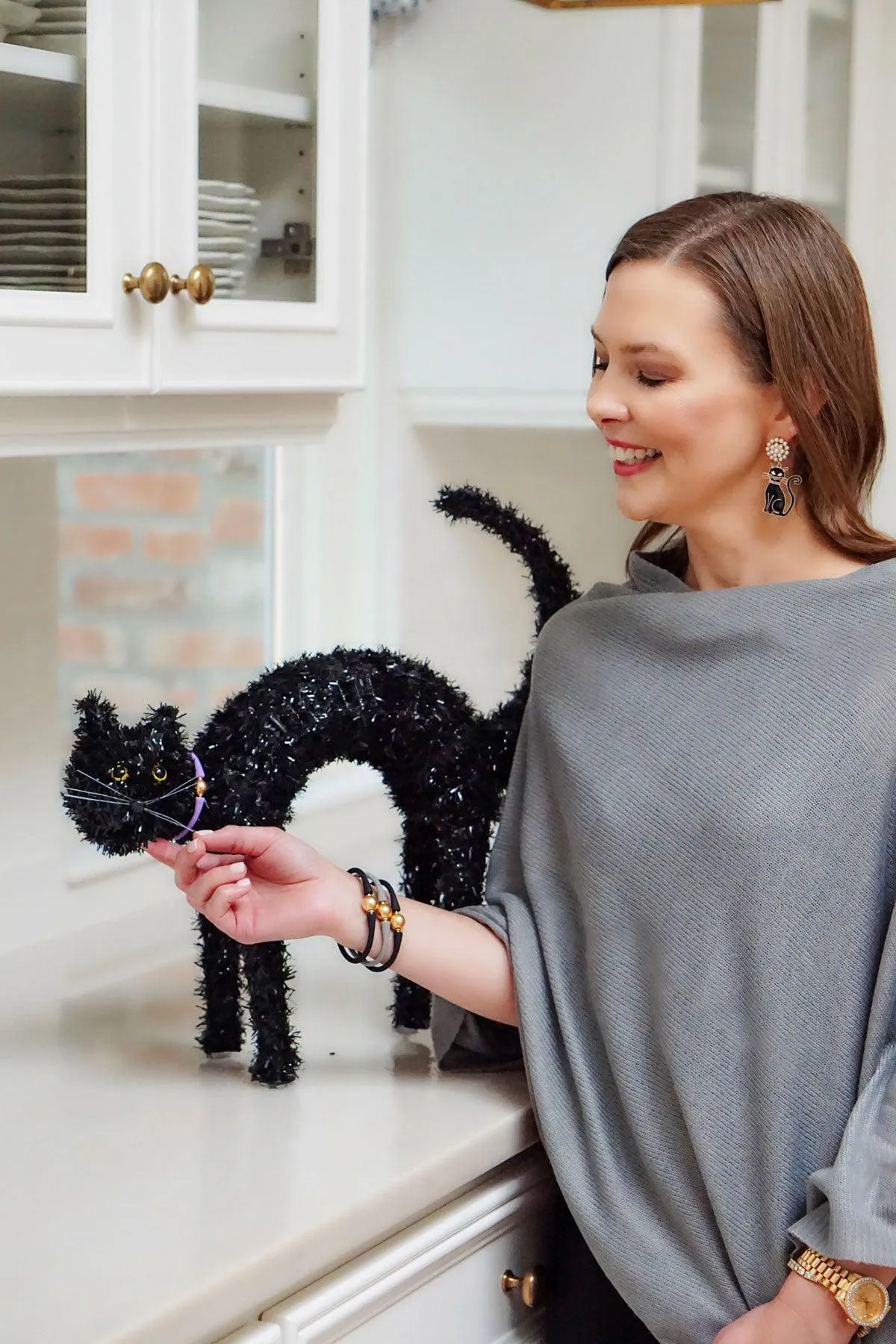 Halloween Enamel Black Cat Earrings in Black sold by Canvas Style product image thumbnail 2