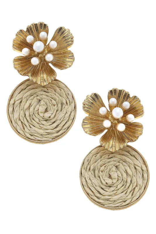 Palm Beach Pearl & Raffia Earrings sold by Canvas Style