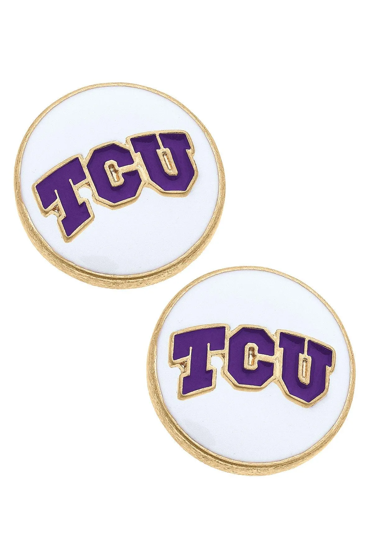TCU Horned Frogs Enamel Disc Stud Earrings - FINAL SALE sold by Canvas Style