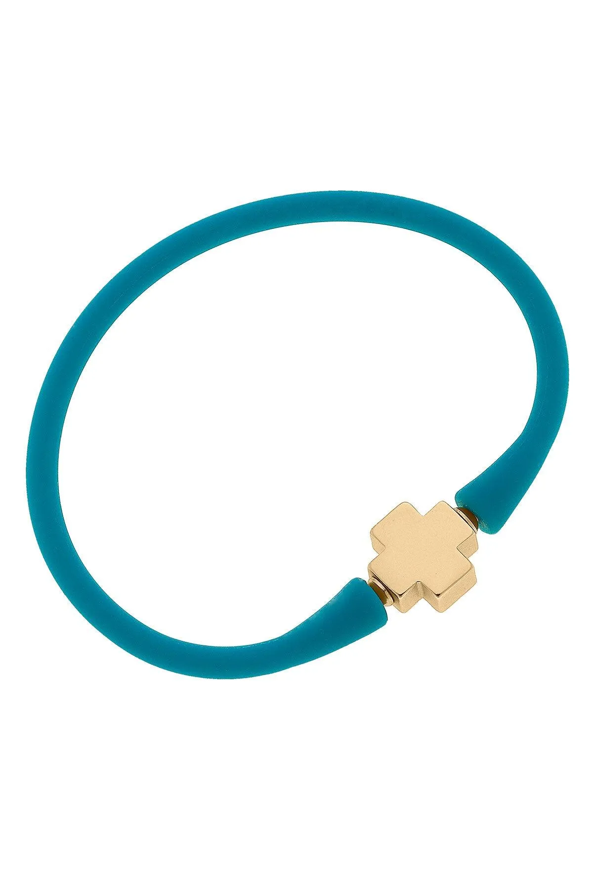 Bali 24K Gold Plated Cross Bead Silicone Bracelet in Teal sold by Canvas Style