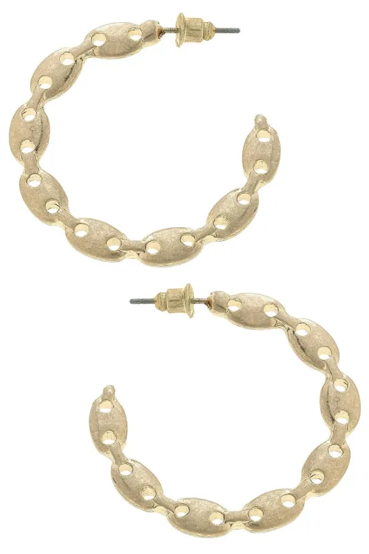 Vivian Frozen Chain Link Hoop Earrings in Worn Gold sold by Canvas Style