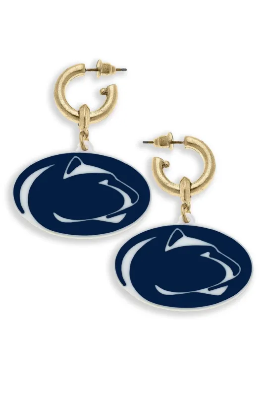 Penn State Nittany Lions Resin Logo Drop Hoop Earrings sold by Canvas Style