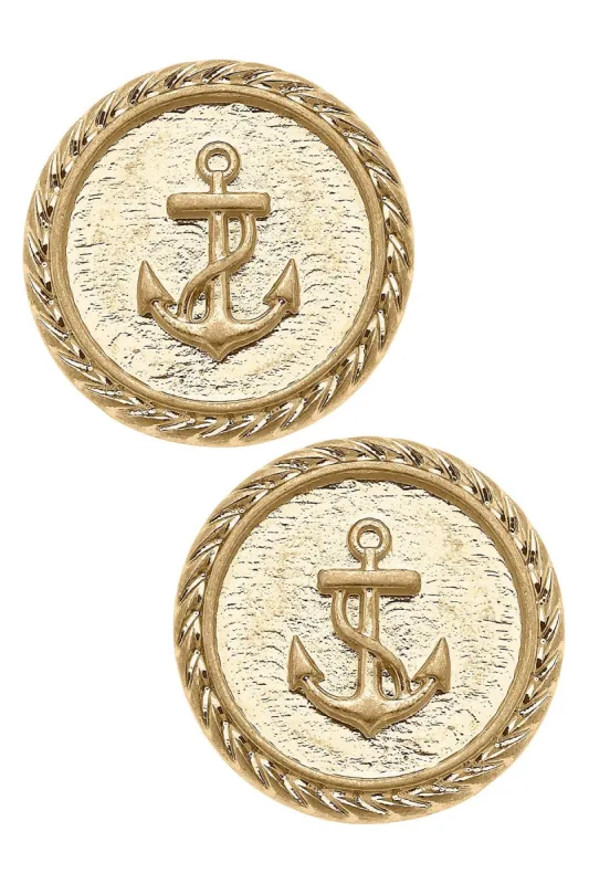Rosemary Anchor Stud Earrings in Worn Gold - FINAL SALE sold by Canvas Style