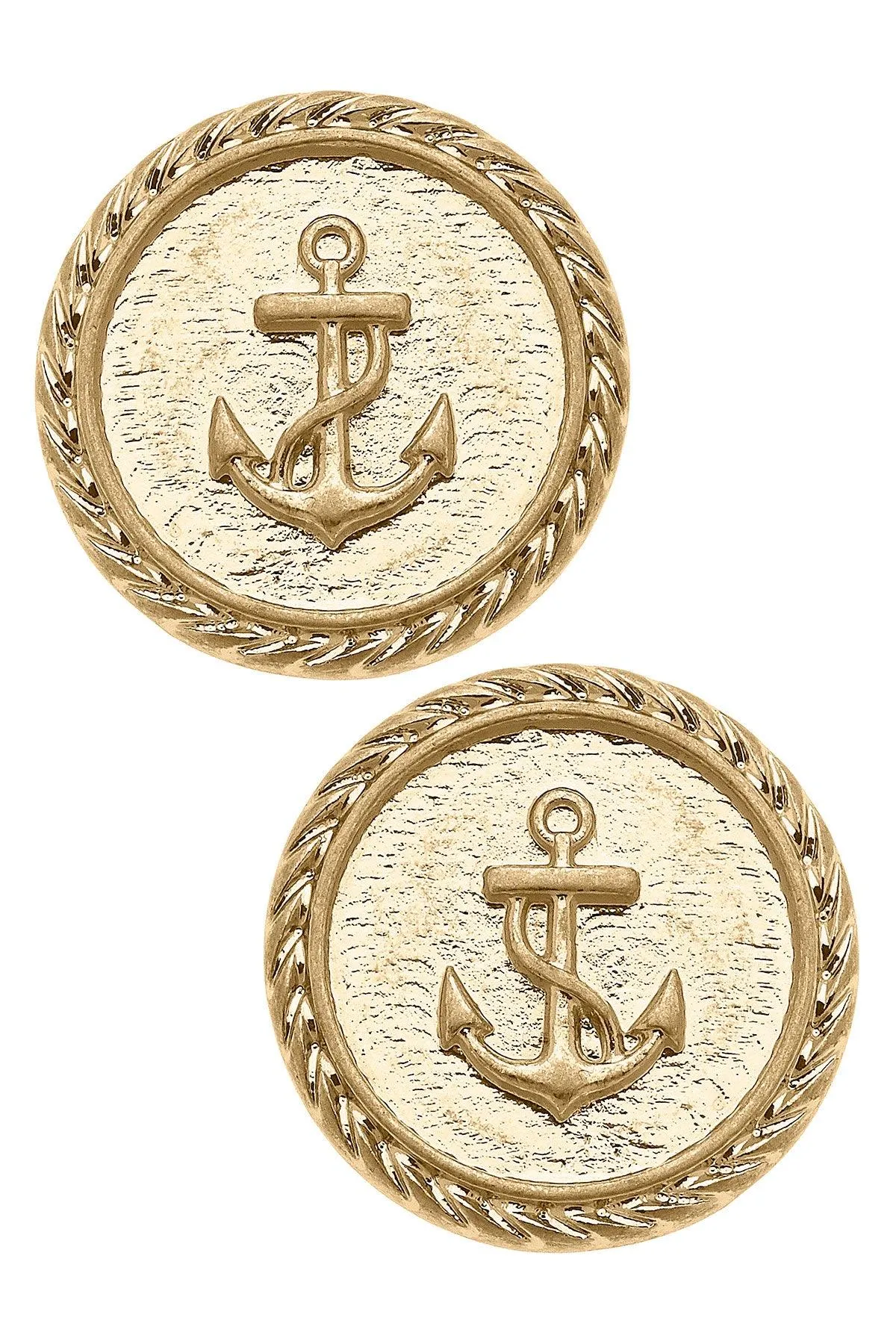 Rosemary Anchor Stud Earrings in Worn Gold - FINAL SALE sold by Canvas Style