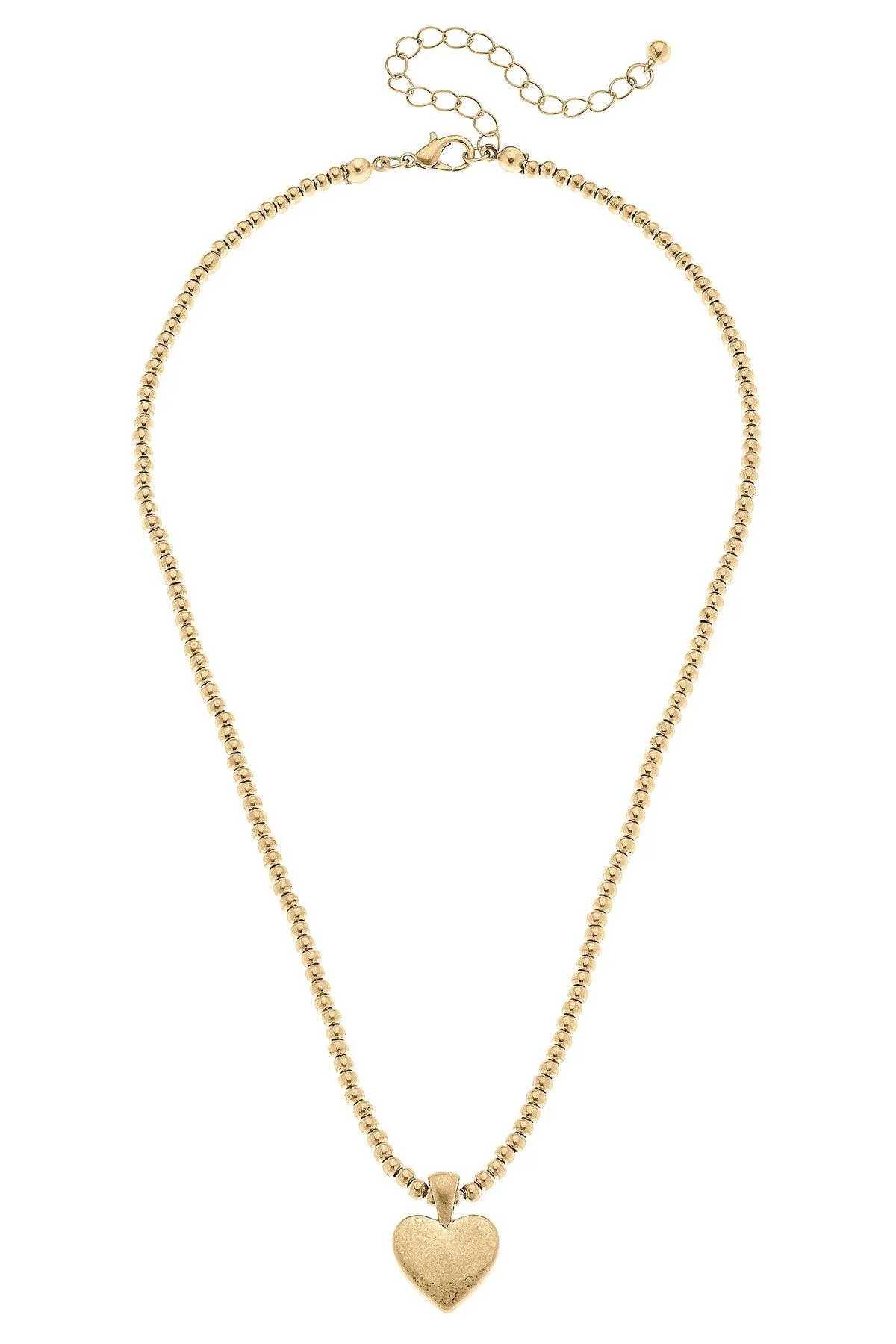 Macy Heart Pendant with Ball Bead Chain Necklace in Worn Gold sold by Canvas Style product image thumbnail 2