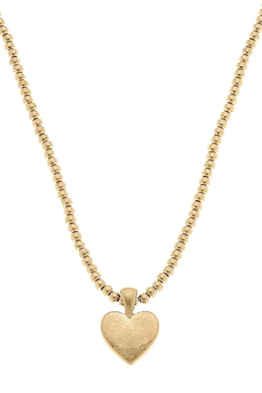 Macy Heart Pendant with Ball Bead Chain Necklace in Worn Gold sold by Canvas Style
