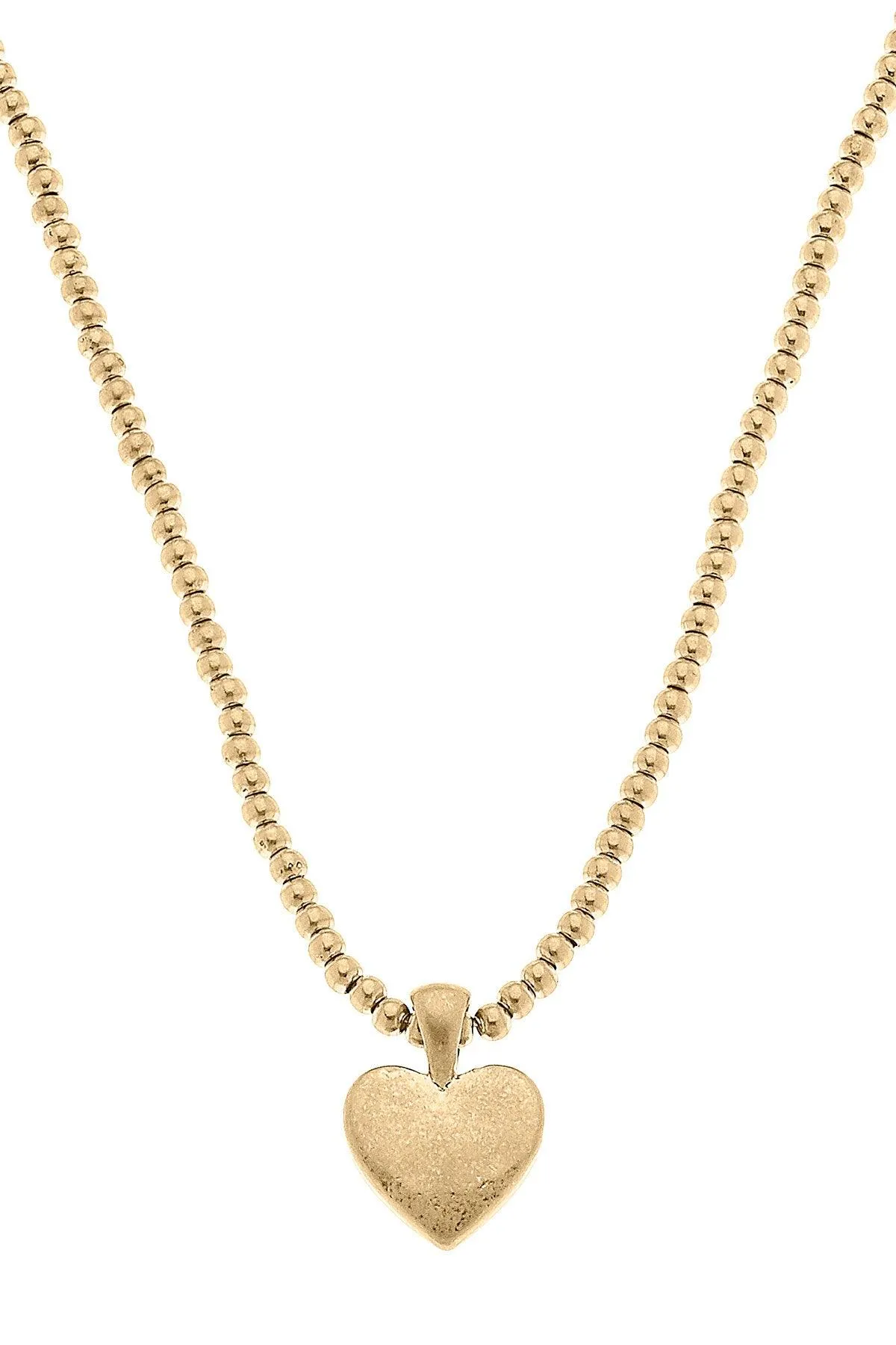 Macy Heart Pendant with Ball Bead Chain Necklace in Worn Gold sold by Canvas Style