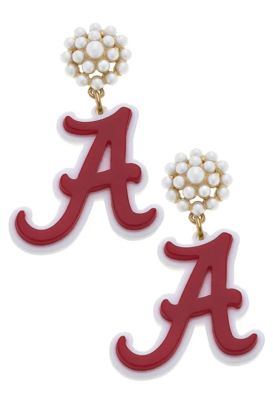 Alabama Crimson Tide Pearl Cluster Resin Logo Earrings sold by Canvas Style