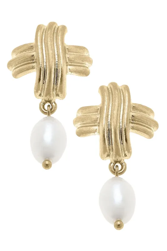 Serena Cross Pearl Drop Earrings sold by Canvas Style