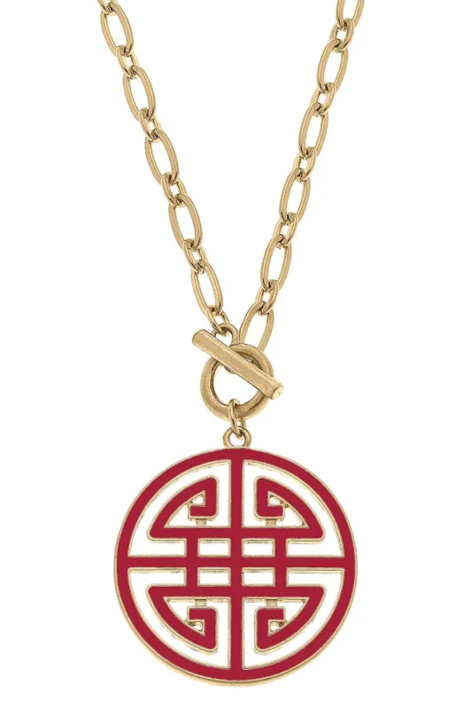 Tara Game Day Greek Keys Enamel Pendant Necklace in Crimson sold by Canvas Style
